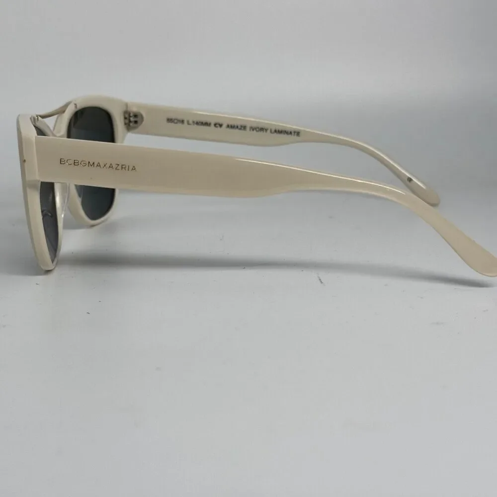 BCBGMAXAZRIA Sunglasses AMAZE IVORY LAMINATE Shiny Square with Green Lens H16601